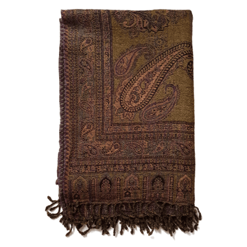 Henna ferns patterned throw blanket by Bombaybirds, soft and cozy living room accessory with green fern designs.