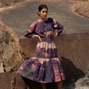 Amino printed dress by Doodlage featuring a colorful, patterned design with a relaxed fit and flowing silhouette.