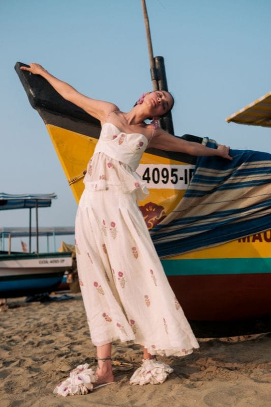 Colorful Kulfi skirt from THE JODI LIFE featuring traditional embroidery and vibrant fabric, styled as a fashionable women's skirt.