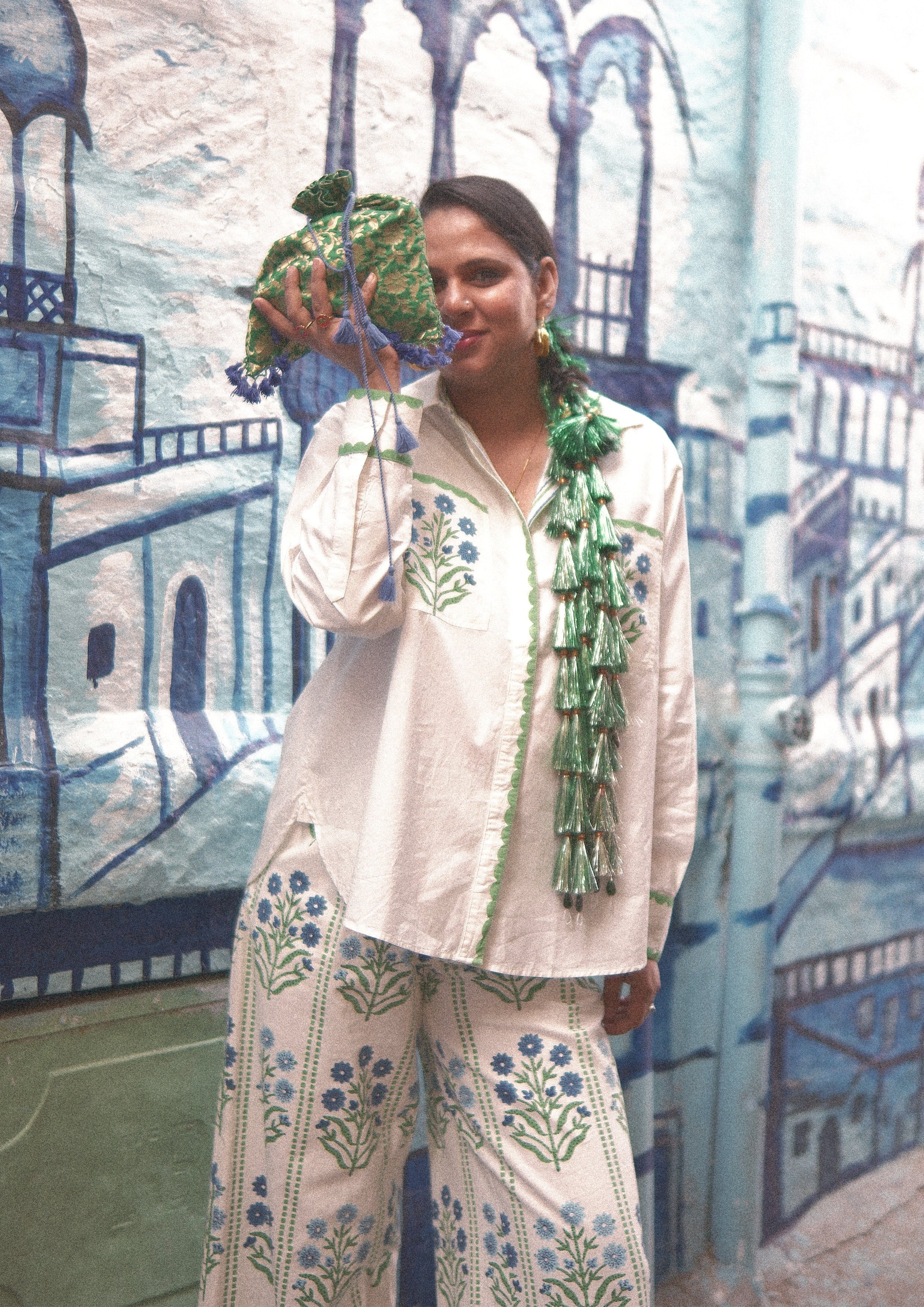 The Raw India Amer Pants Jodhpur Buta Stripe in stylish bottoms with traditional stripe pattern and intricate buta design.