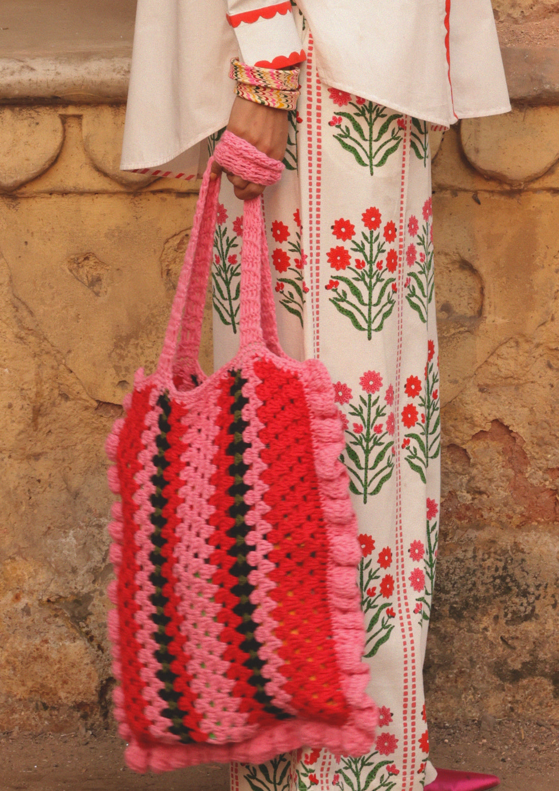 CROCHET BEACH BAG BLOSSOM STRIPE