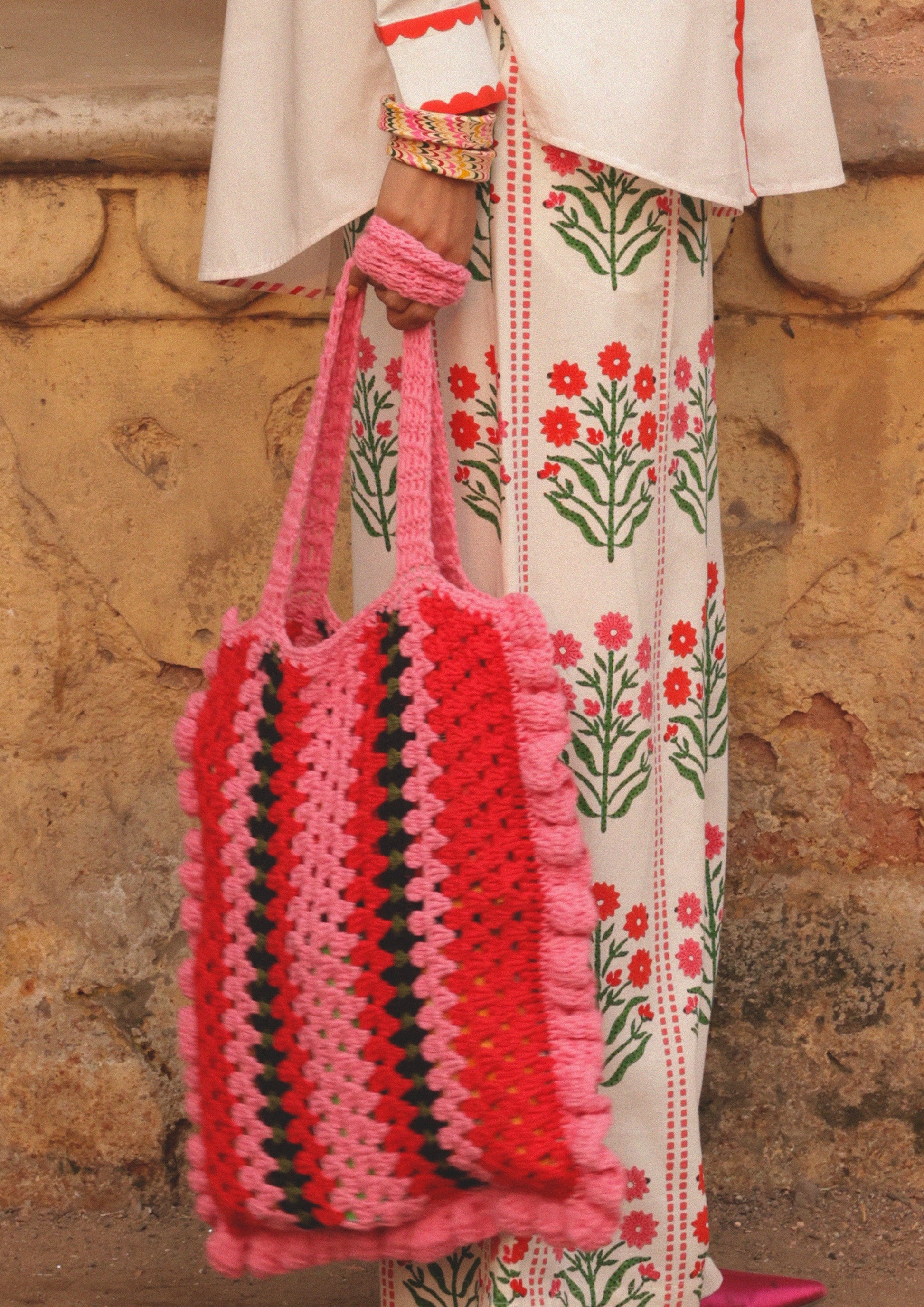 CROCHET BEACH BAG BLOSSOM STRIPE