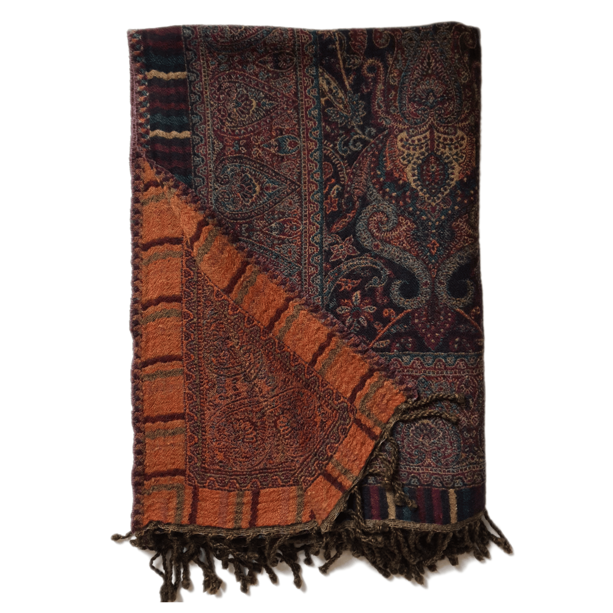 Bombaybirds paisley border throw blanket with intricate paisley design, soft fabric suitable for living room decor.