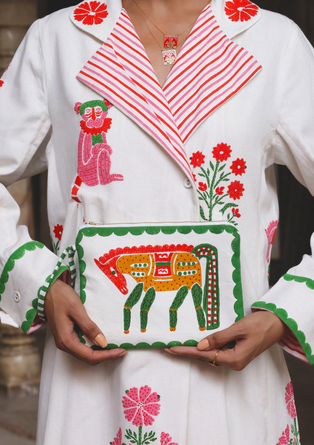 MAKEUP POUCH HORSE BLOCK PRINT