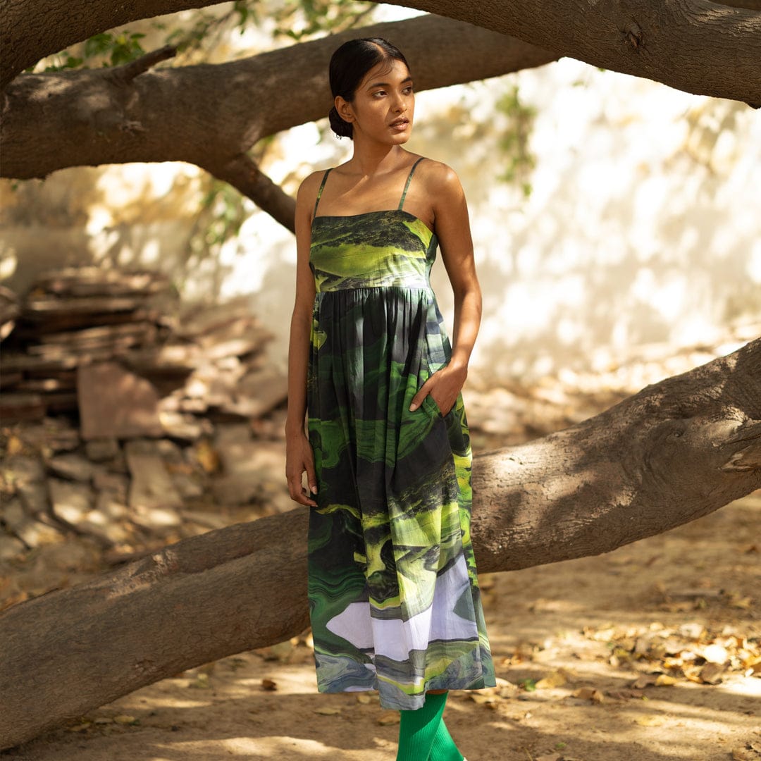 Doodlage Ella green dress from the Dresses & Tunics collection, featuring a flowy fabric and stylish design.