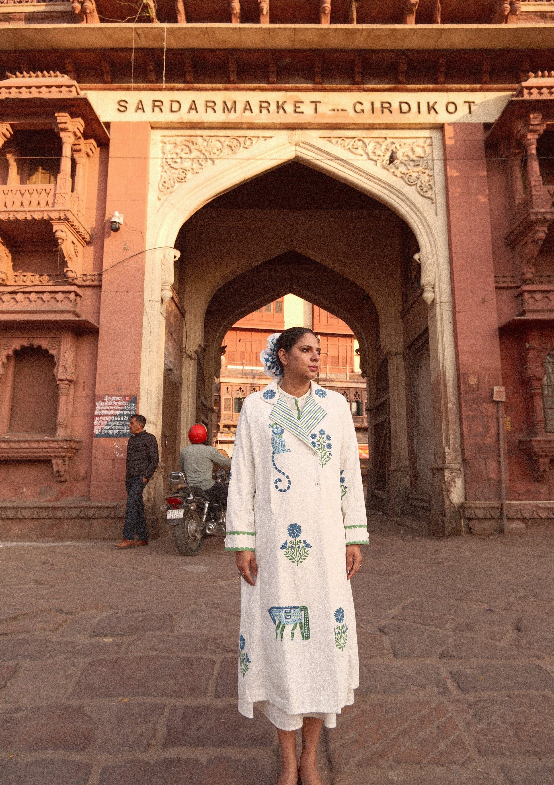 The Raw India Palace coat jodhpur mix print jacket featuring vibrant, traditional-inspired patterns and a stylish, tailored fit.