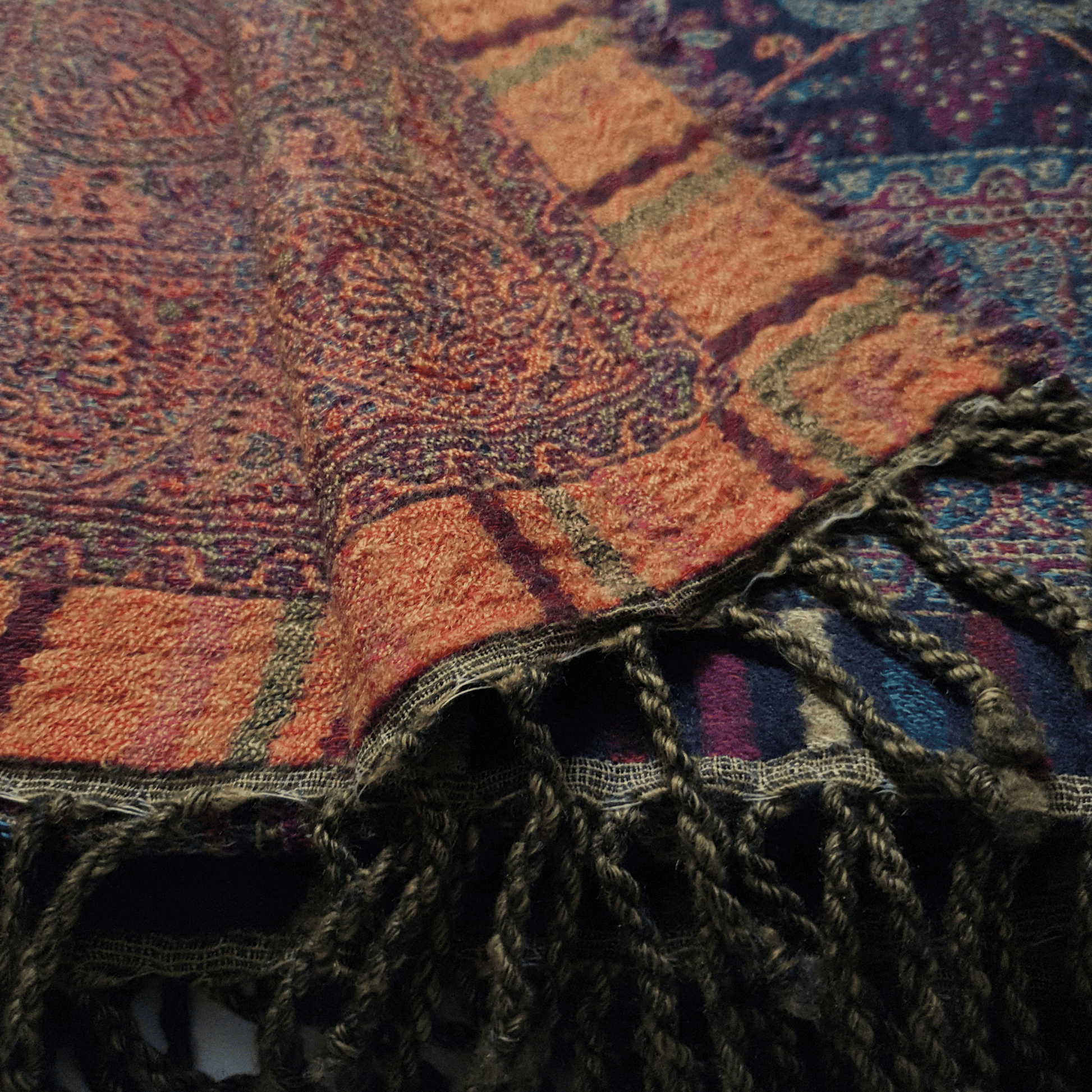 Bombaybirds paisley border throw blanket with intricate paisley pattern and soft fabric, ideal for living room decor.
