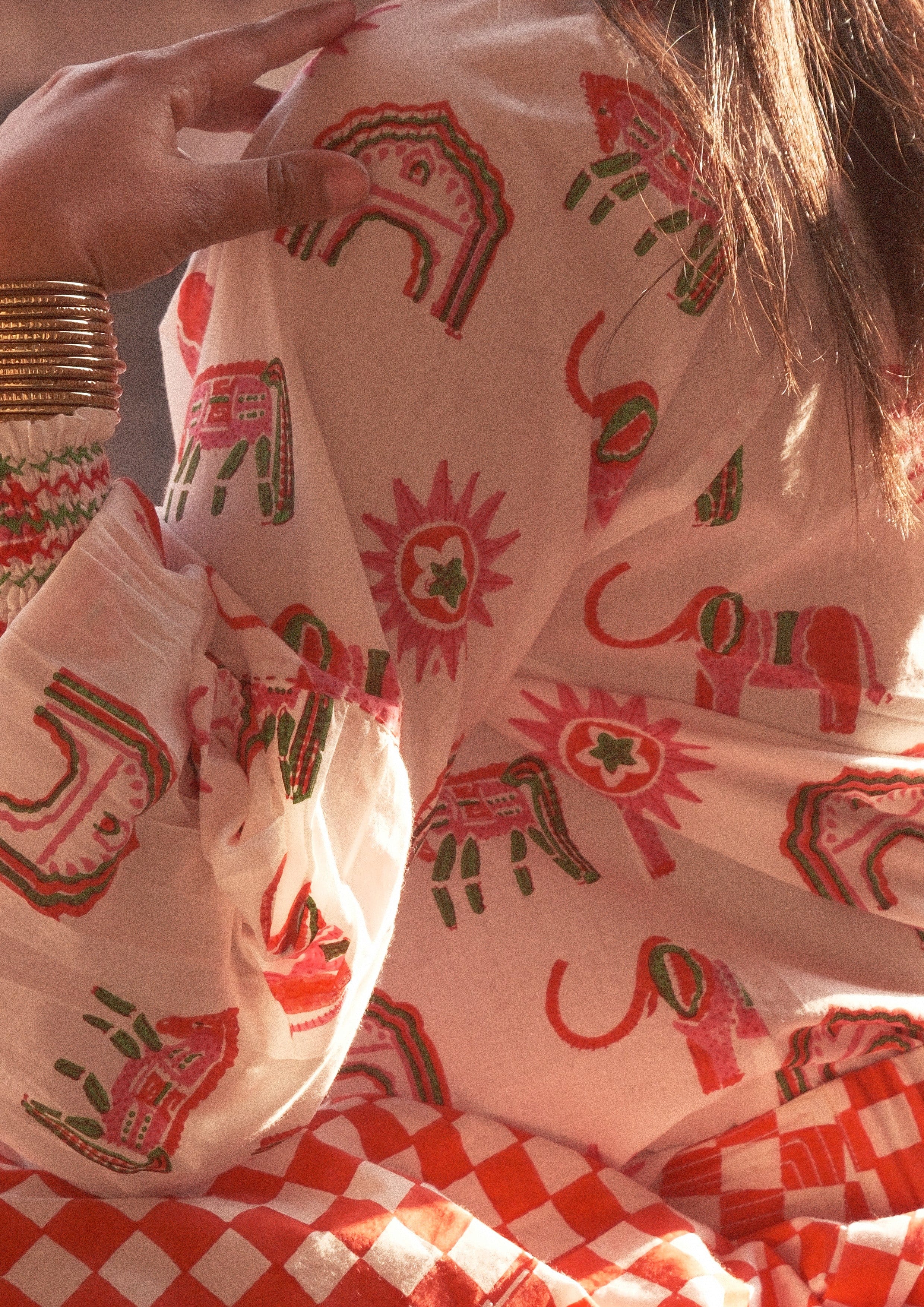Pink Mahal blouse from The Raw India with blossom Jaipur mix design, featuring intricate patterns and lightweight fabric.