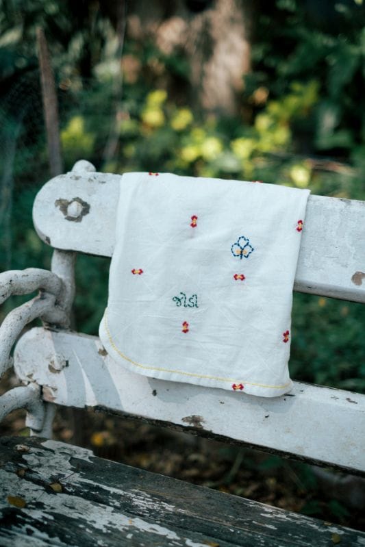 JODI Jaal Sadra top with intricate embroidery and lightweight fabric, shown in a close-up of the detailed design and texture.