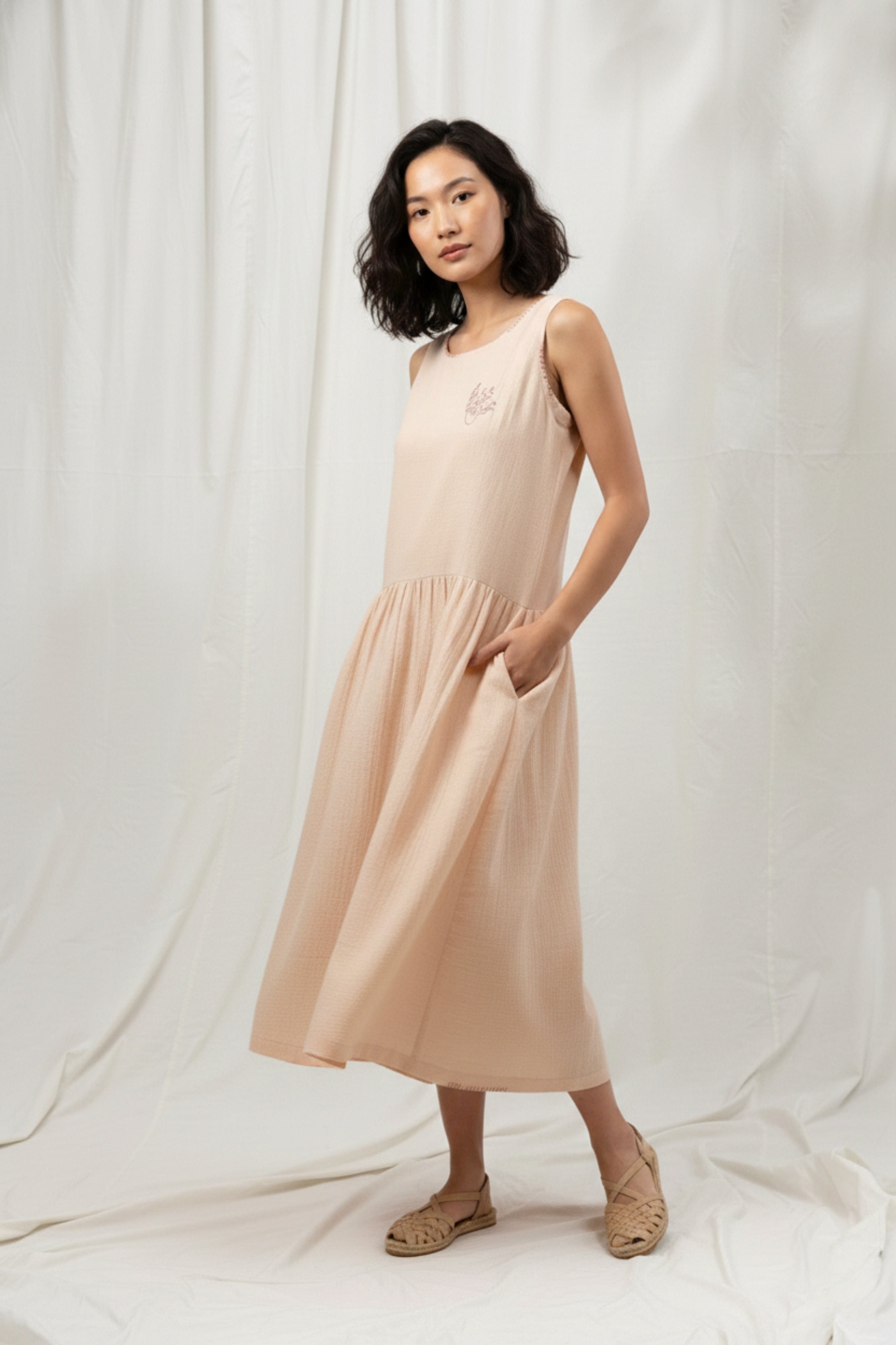Doodlage Susan drop waist dress with relaxed fit, featuring a stylish silhouette and casual design, displayed on a hanger.