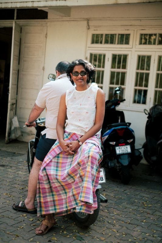 JODI Chokadi lungi skirt with traditional woven patterns and vibrant colors, displayed on a hanger.
