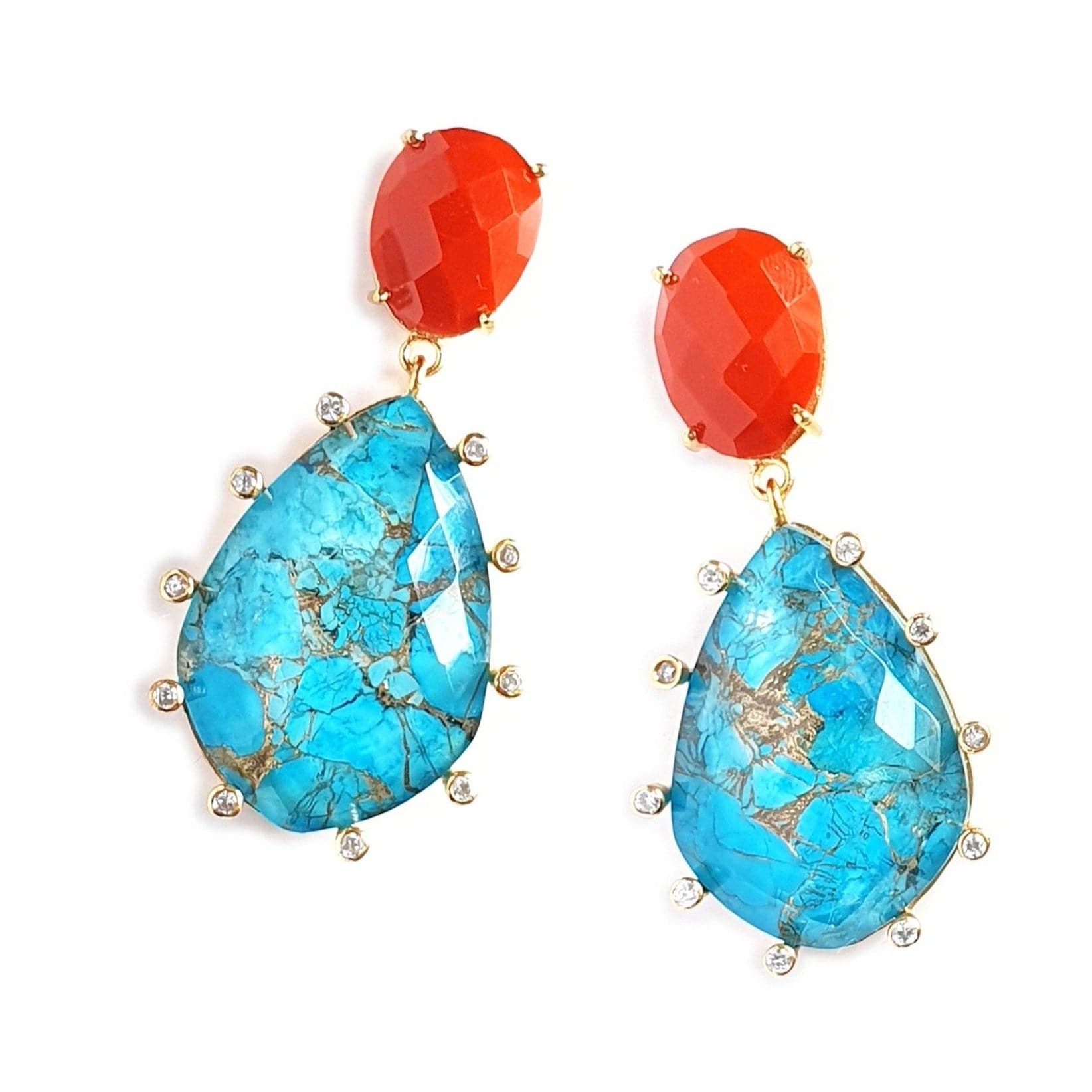 Turquoise earrings by Bombaybirds featuring vibrant, handcrafted jewelry with intricate design details.