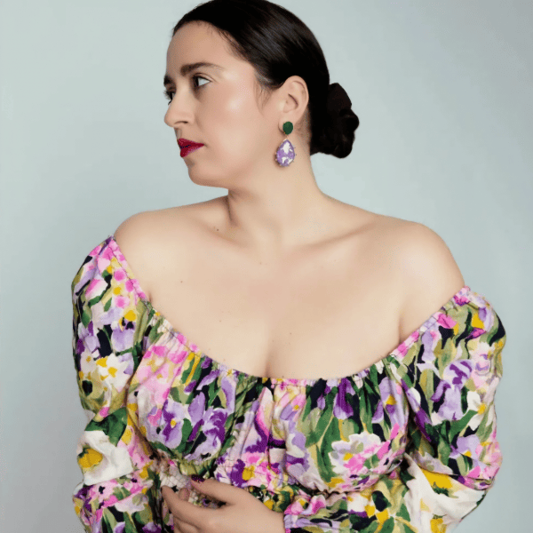 Bombaybirds Amari Mojave earrings featuring gold-tone hoops with intricate desert-inspired design and gemstone accents.