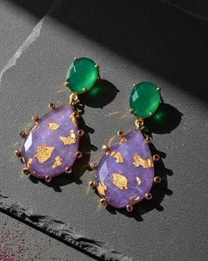 Bombaybirds Amari Mojave earrings featuring intricate design with gold-toned metal and decorative accents.