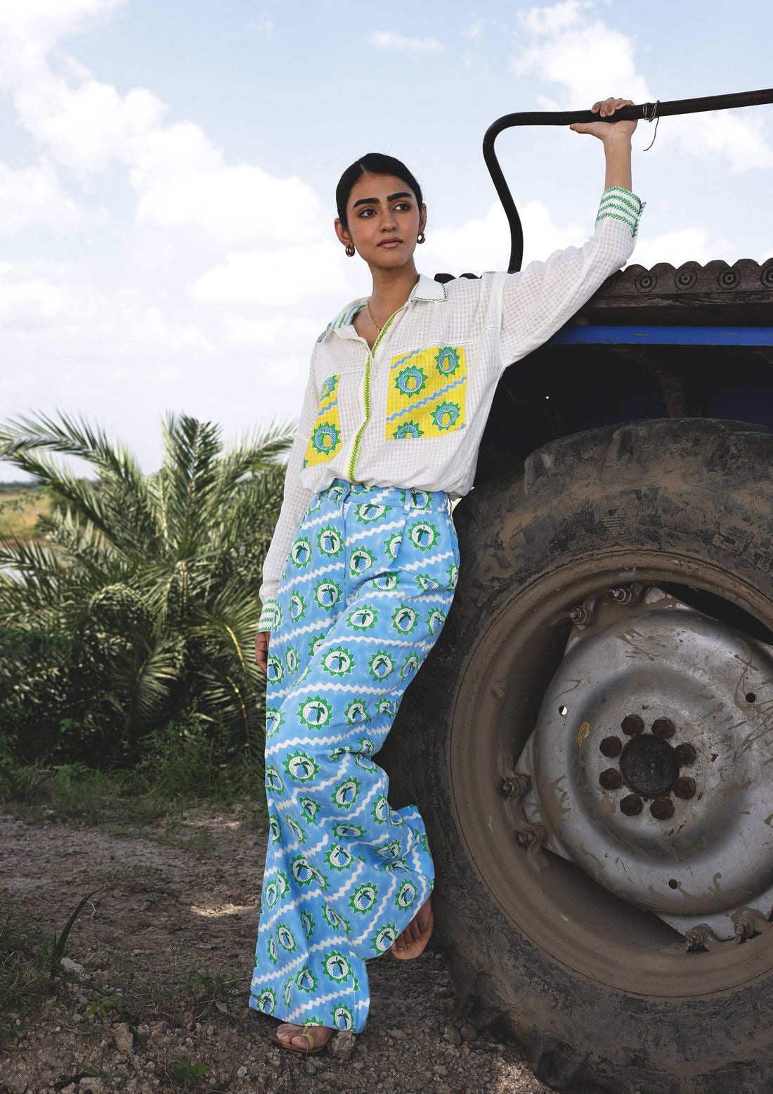 The Raw India Amer Pants with Mango Block Print, stylish bottoms featuring vibrant traditional fabric and relaxed fit.
