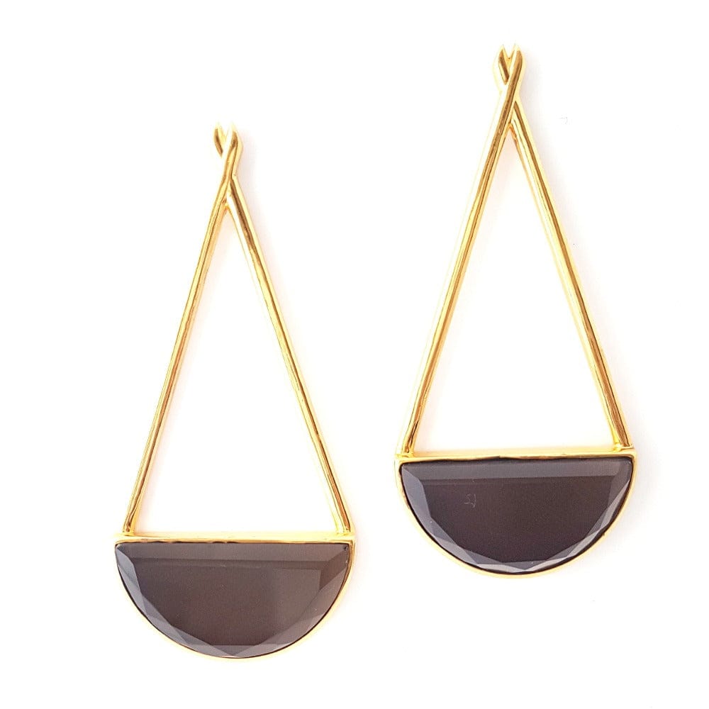Bombaybirds Bhumi gold earrings featuring smoky topaz gemstones and intricate design for elegant jewelry styling.