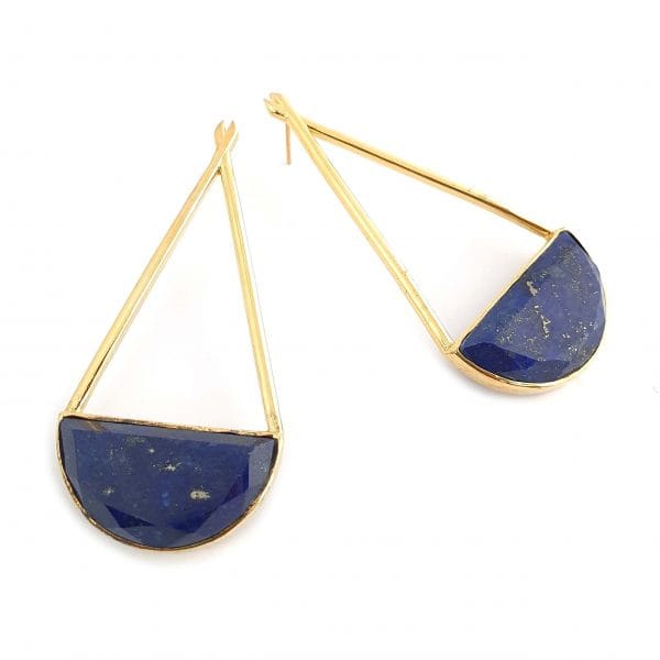Bhumi gold earrings by Bombaybirds featuring intricate blue design and elegant craftsmanship on a white background.