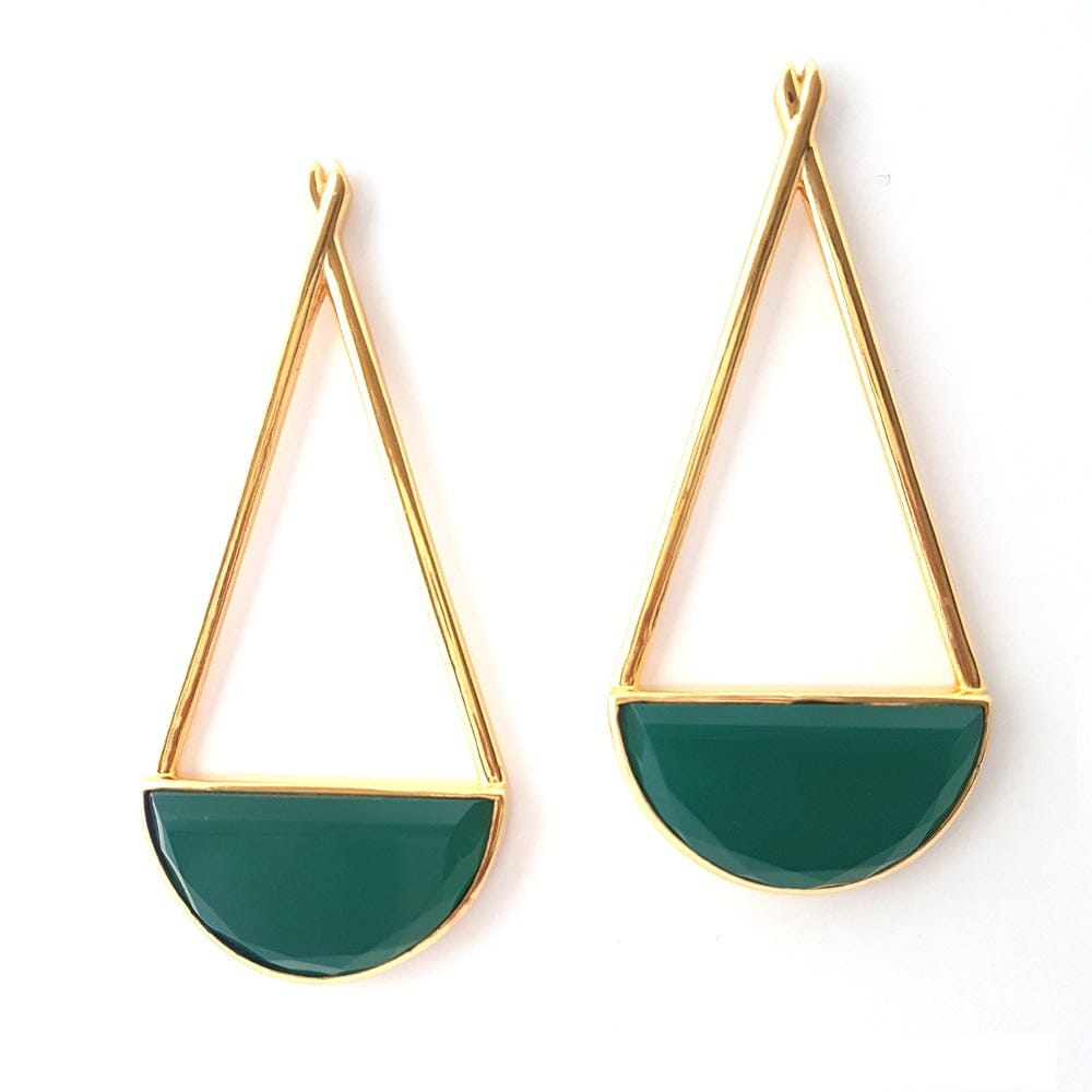 Bhumi gold earrings by Bombaybirds featuring green onyx stones and intricate design, stylish jewelry for elegant occasions.