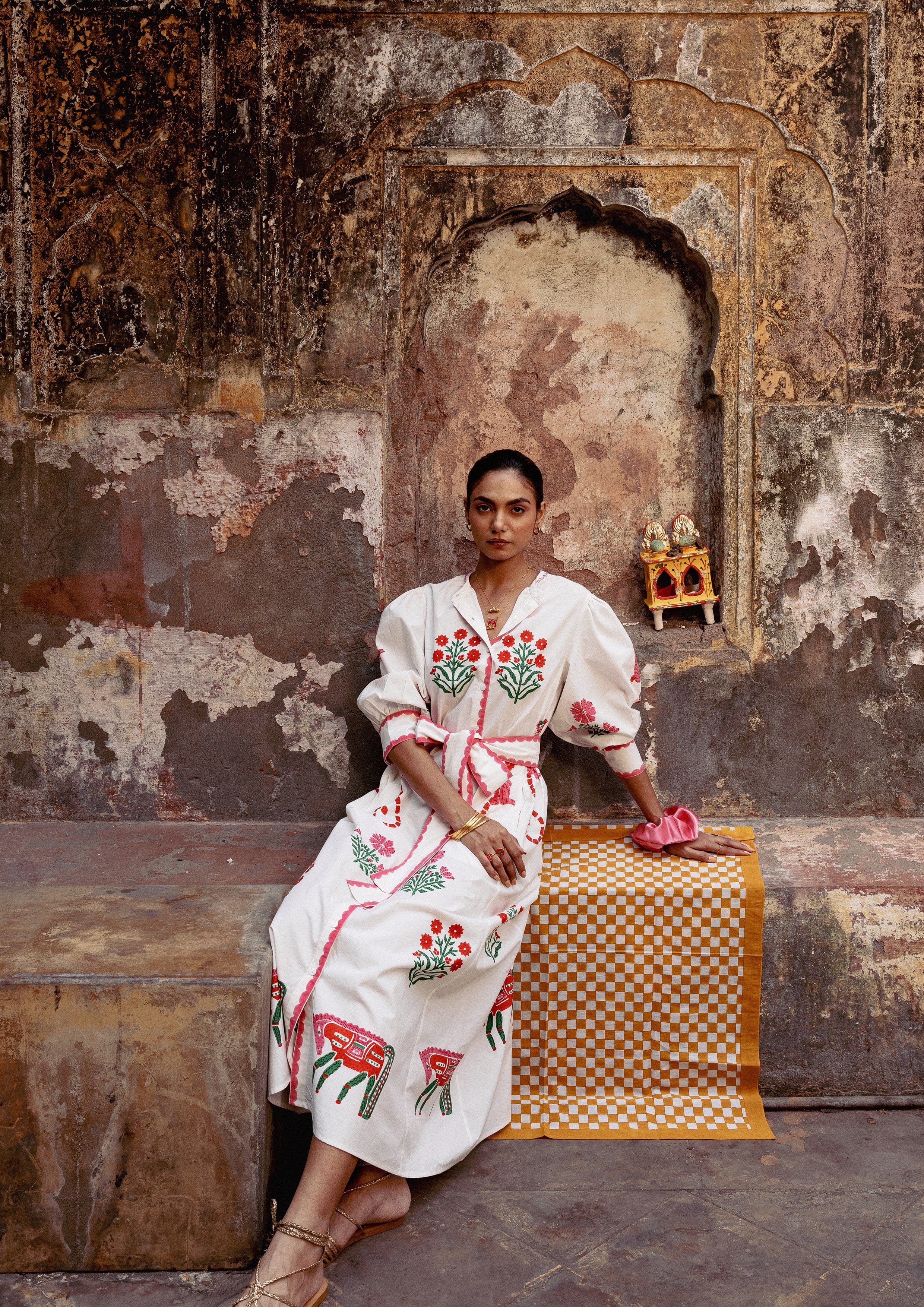 The Raw India Chaupad shirt dress with a vibrant mix print, featuring a relaxed fit and stylish design for casual wear.