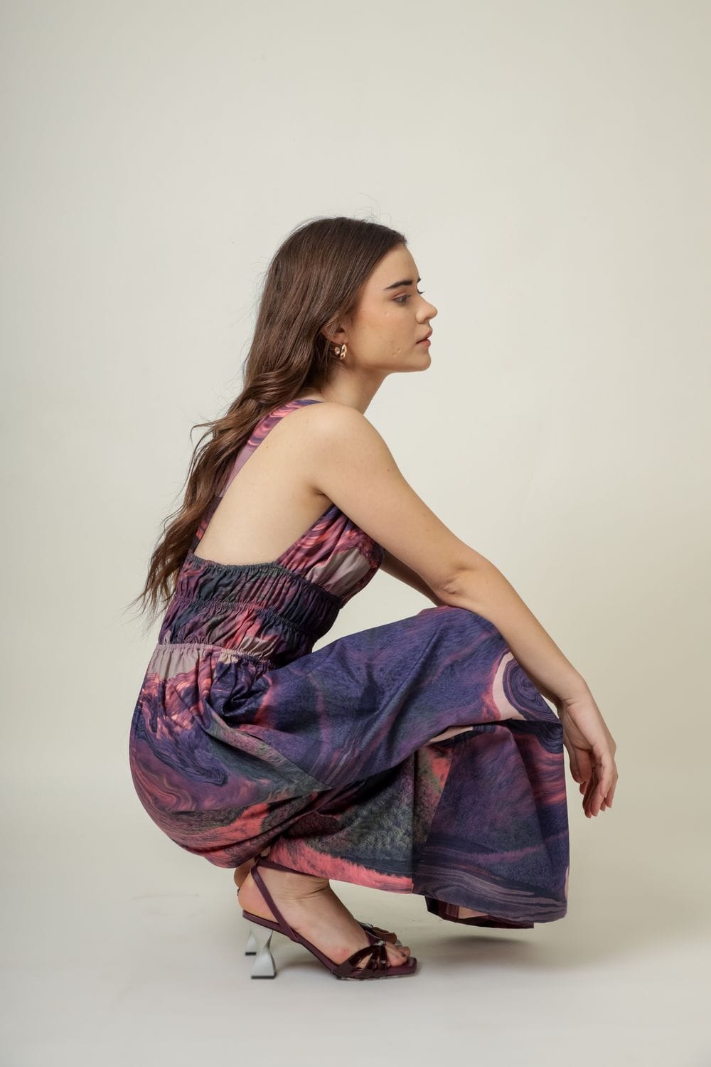 Doodlage August printed dress with colorful floral pattern, lightweight fabric, and fitted waist for a stylish look.
