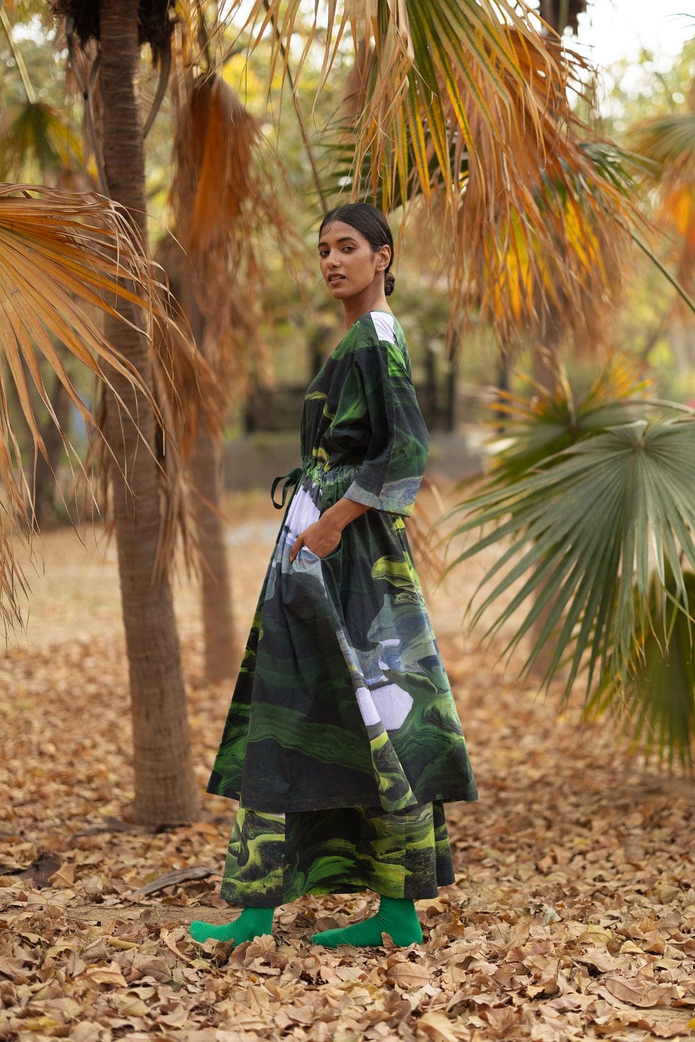 Doodlage Doris green dress from DRESSES & TUNICS collection, showing a stylish, flowing green dress with a relaxed fit.