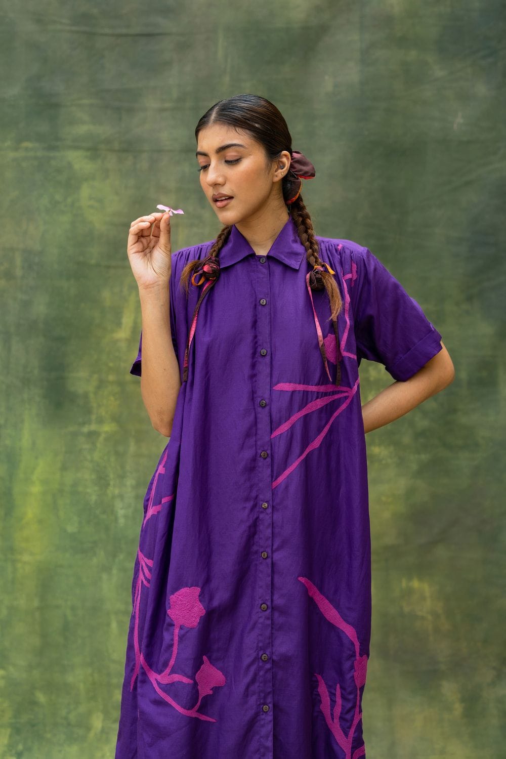 Doodlage Zora embroidered dress with intricate floral embroidery, short sleeves, and a flowing silhouette on a white background.