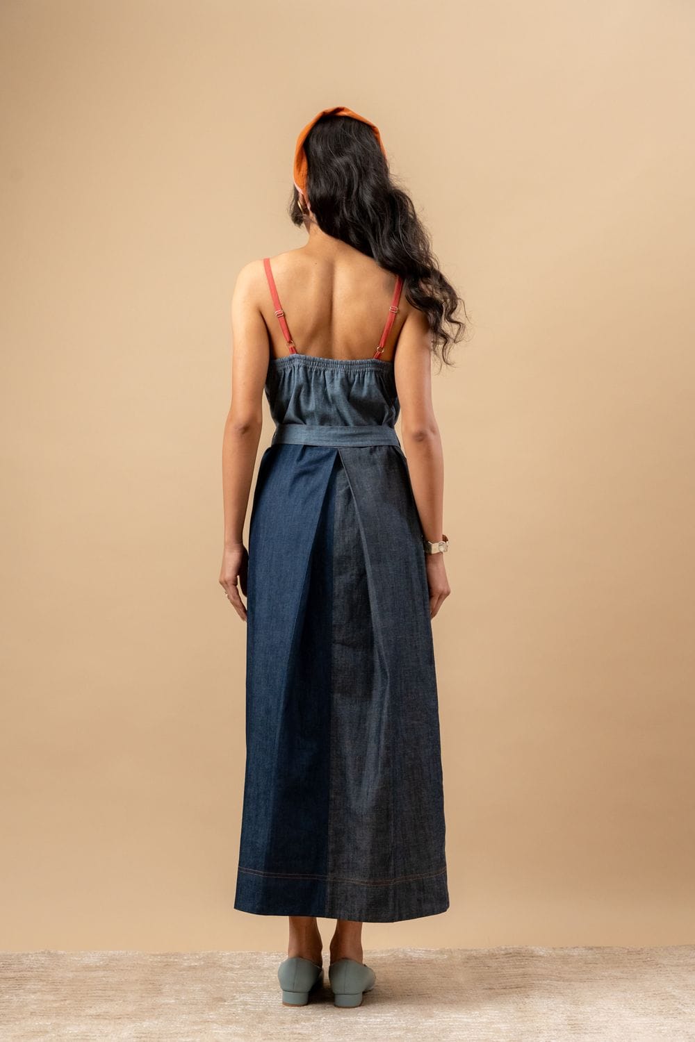 Louisa upcycled denim dress by Doodlage featuring a stylish, eco-friendly design with a fitted bodice and flared skirt.