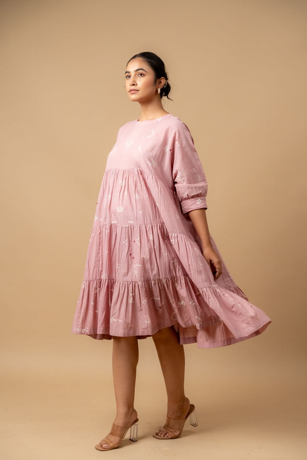 Doodlage Adele one size dress in soft fabric with a flowy silhouette and subtle pattern, displayed on a hanger.
