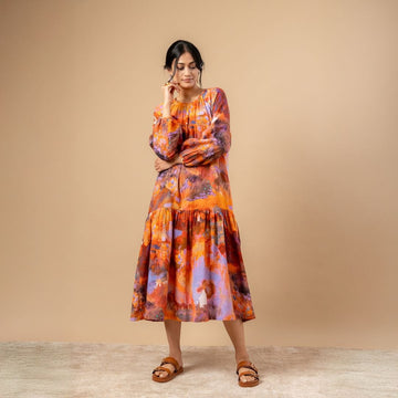 Doodlage Twig drop waist dress in lightweight fabric with a relaxed fit and drop waist design, displayed on a hanger.
