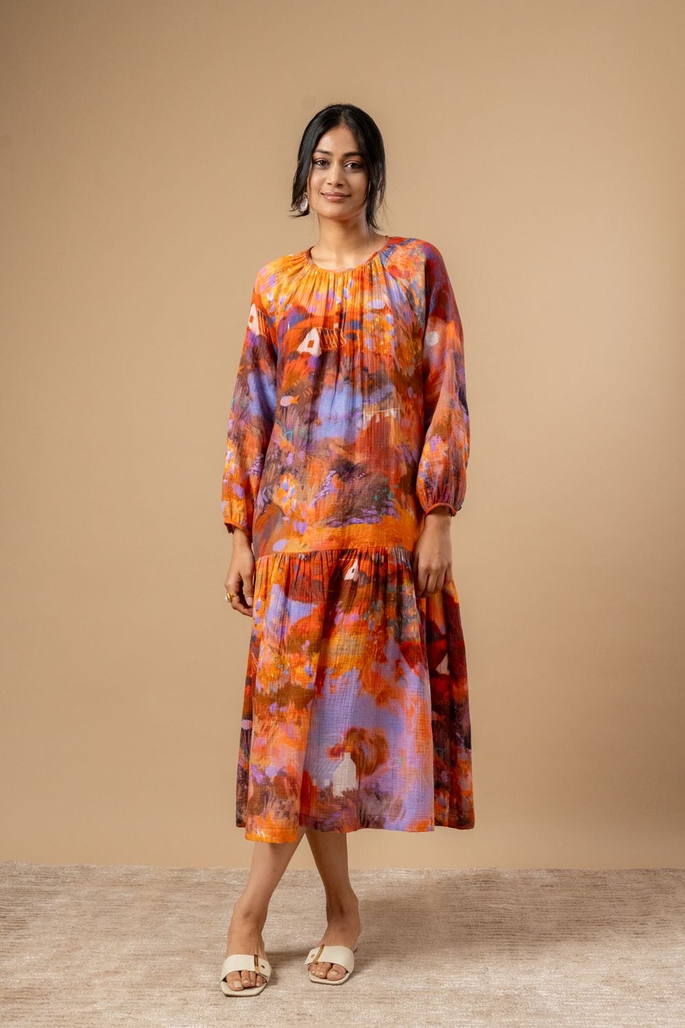 Doodlage Twig drop waist dress in lightweight fabric with a relaxed fit and subtle pattern, perfect for casual wear.