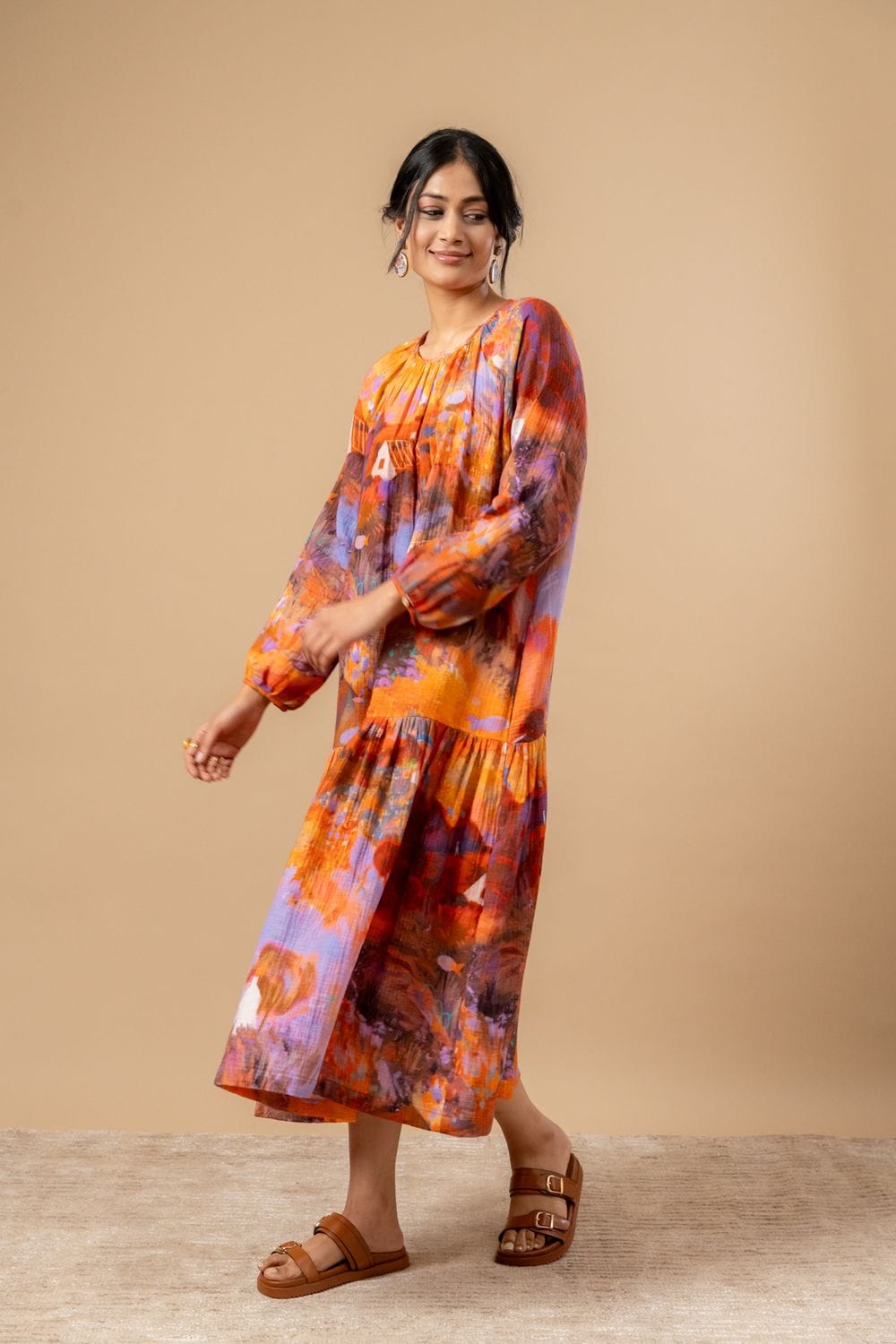 Doodlage Twig drop waist dress in lightweight fabric with a fitted bodice and flowing skirt, perfect for casual wear.