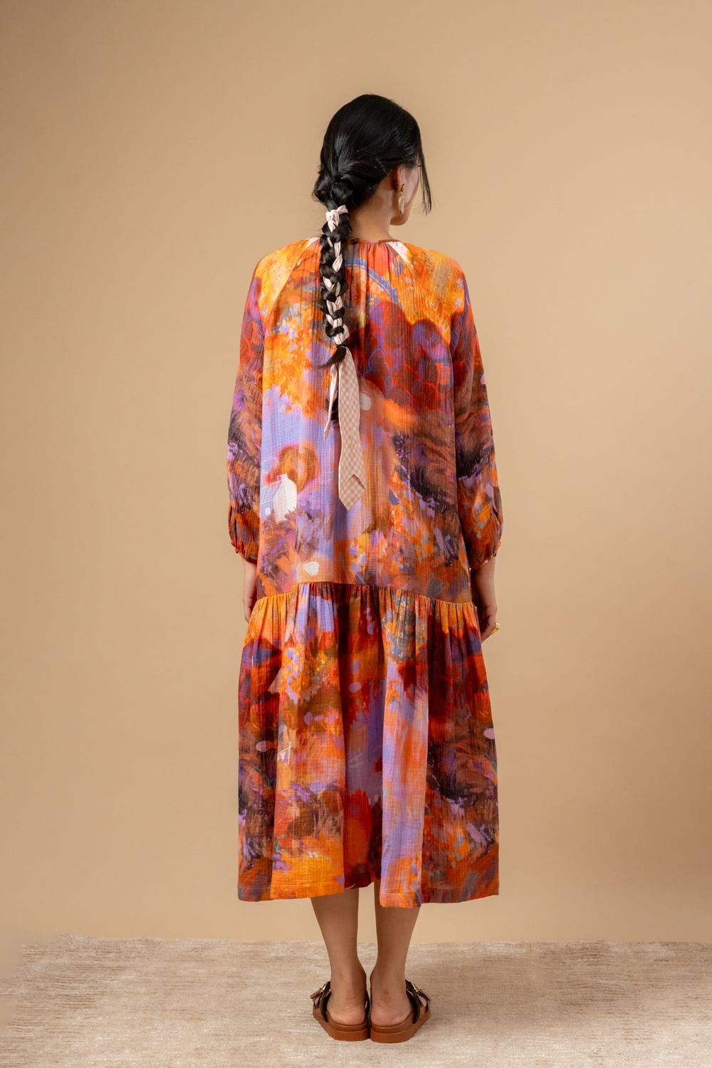 Doodlage Twig drop waist dress in lightweight fabric with a relaxed fit, featuring a drop waist design and subtle pattern details.