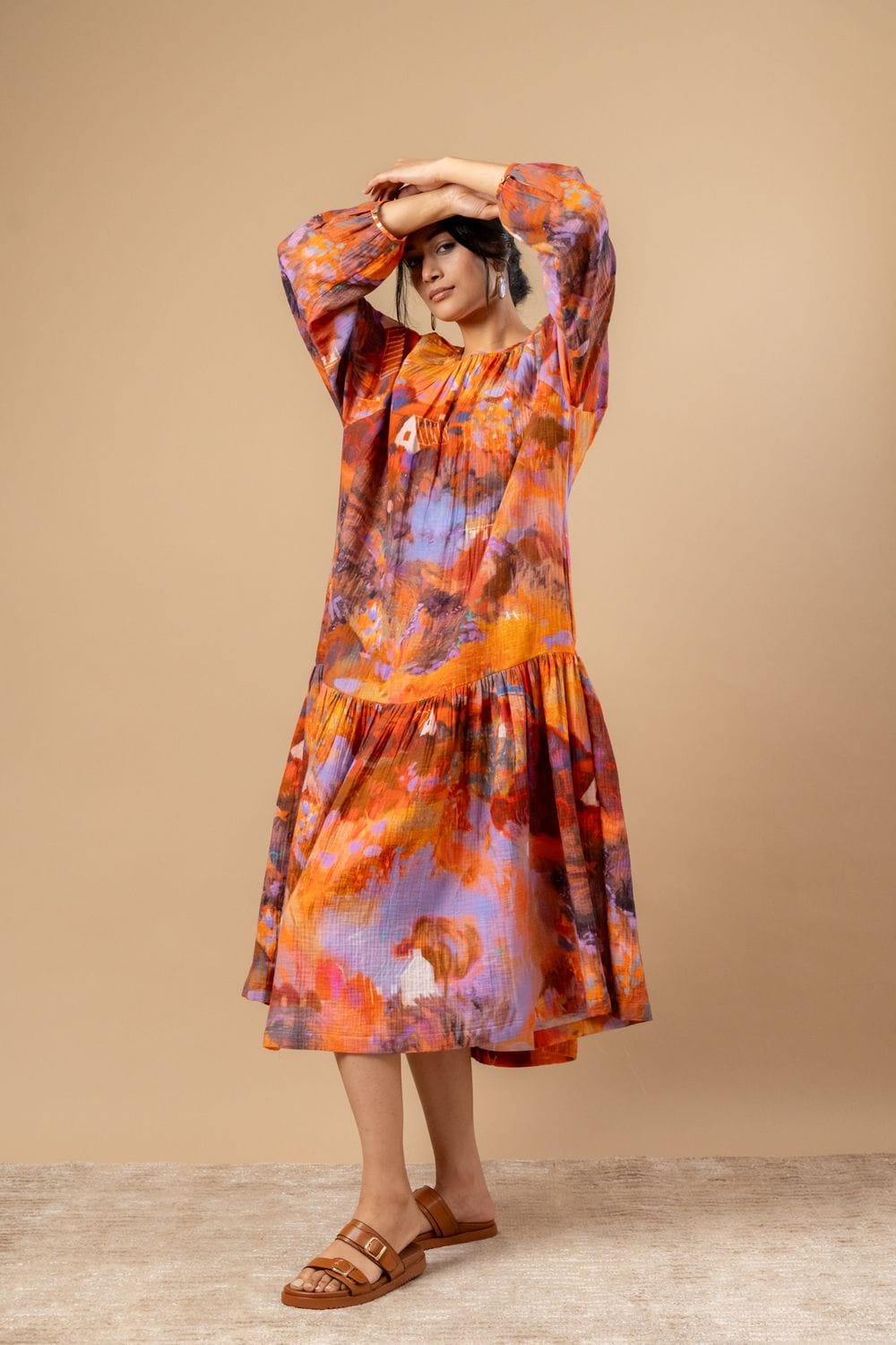 Doodlage Twig drop waist dress in soft fabric with a relaxed fit, featuring a drop waist and subtle detailing.