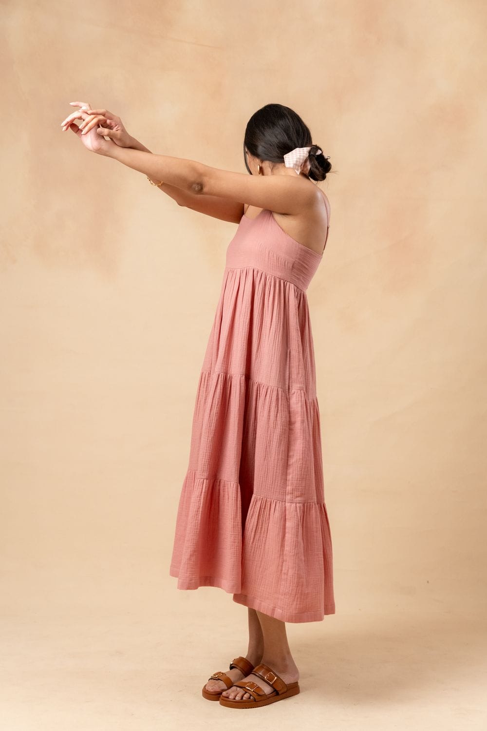 Doodlage Cloudberry Kiss Dress, flowy fabric with floral print, featuring a fitted bodice and flared skirt, stylish and comfortable.