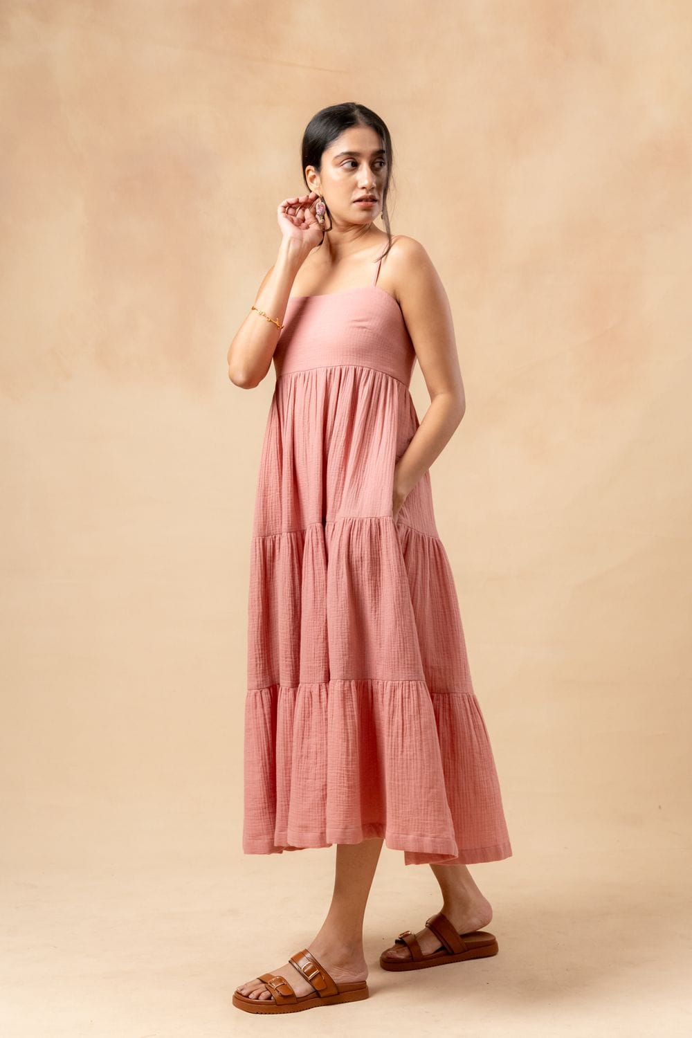 Doodlage Cloudberry Kiss Dress, elegant dress with floral patterns and flowing fabric, shown in a stylish full-length view.