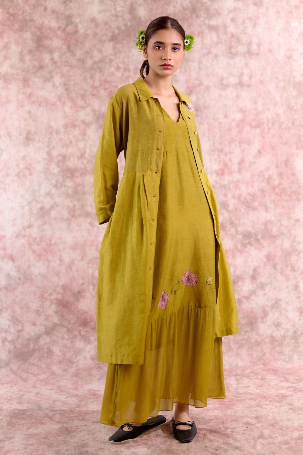 Doodlage Carolle embroidered dress with intricate floral embroidery, lightweight fabric, and a relaxed fit.