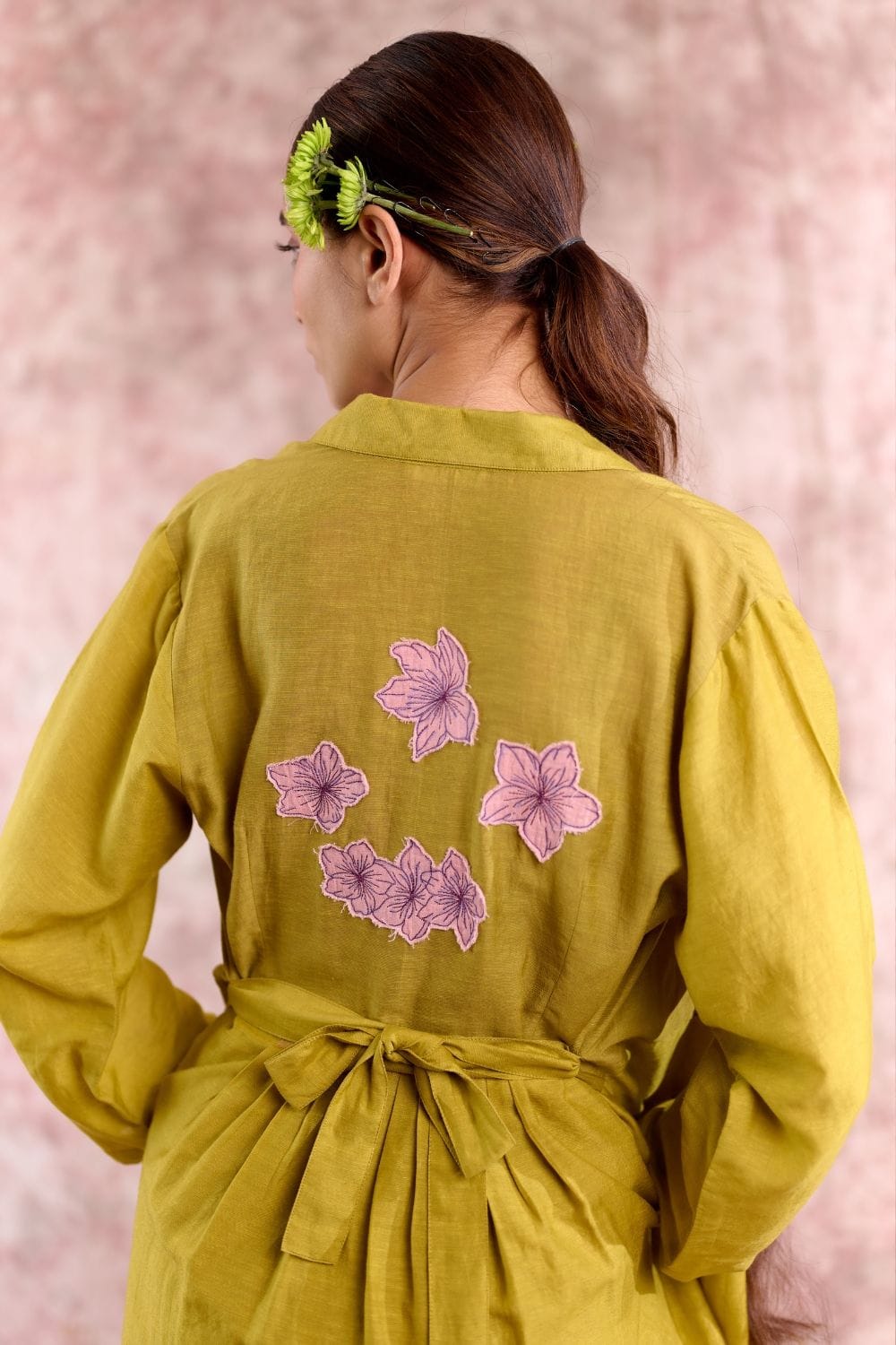 Doodlage Carolle embroidered dress with intricate floral embroidery, short sleeves, and a fitted silhouette in soft fabric.