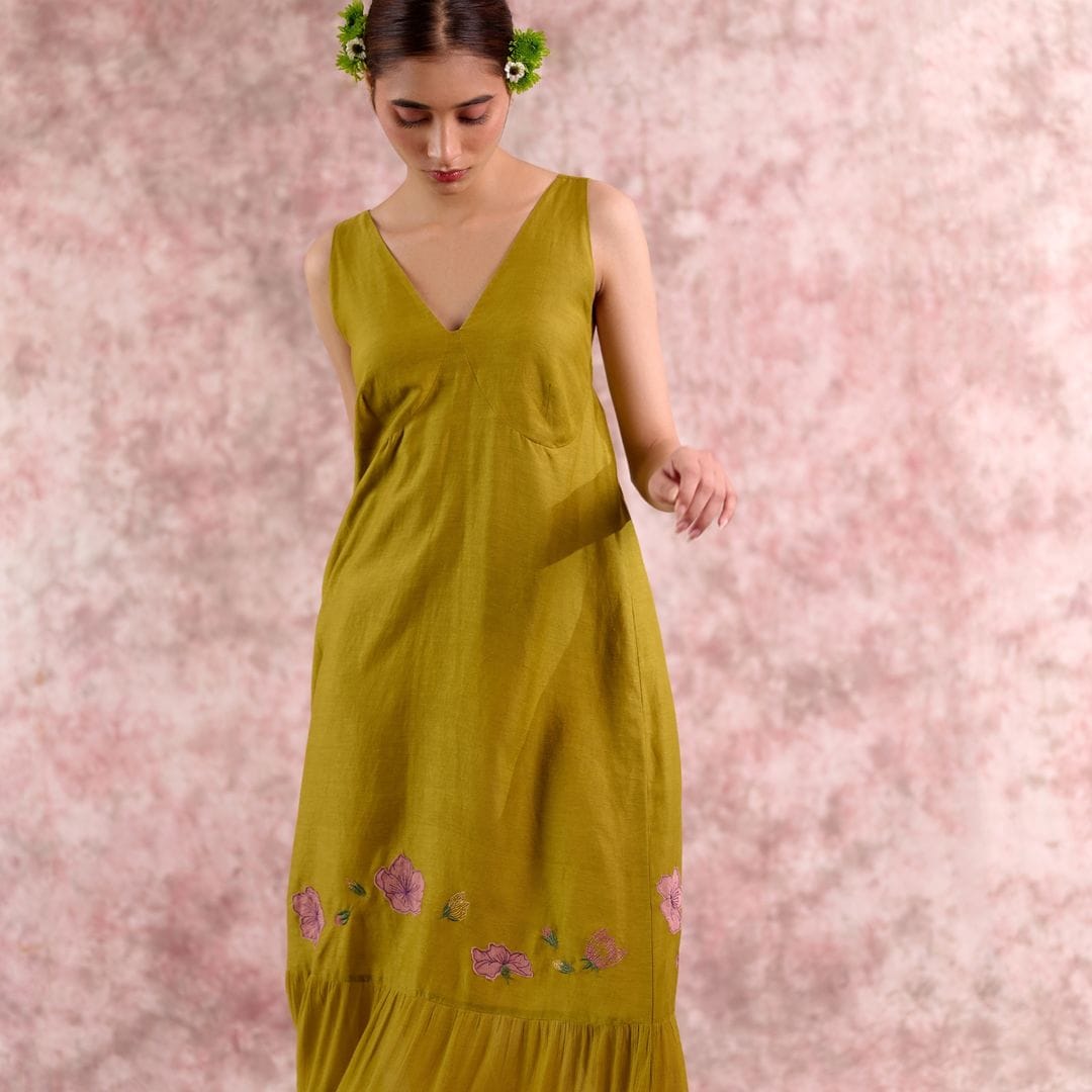 Doodlage Iris embroidered dress with floral embroidery, sleeveless design, and lightweight fabric, perfect for casual wear.