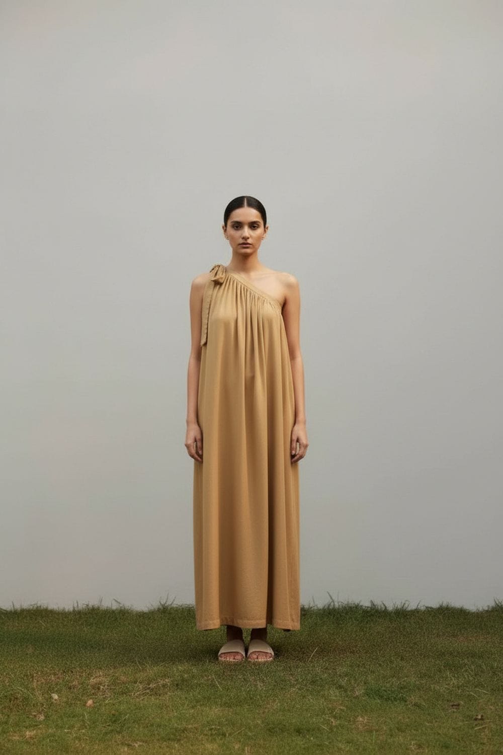 Doodlage Daryl sand dress with flowy fabric and stylish design, perfect for casual and summer wear.