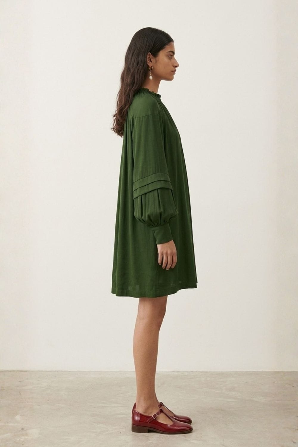 Olive green Alice dress by Doodlage, featuring a stylish, casual design with long sleeves and a relaxed fit.