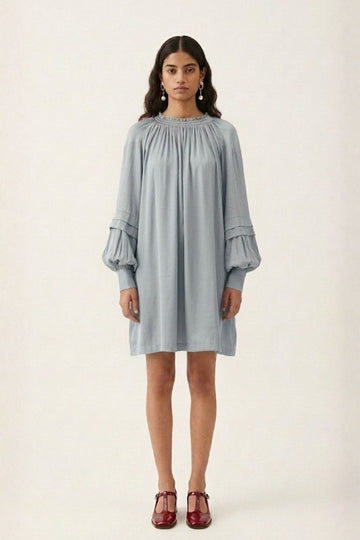 Alice blue dress by Doodlage featuring a stylish, flowy design with long sleeves and a fitted waist for a casual yet elegant look.