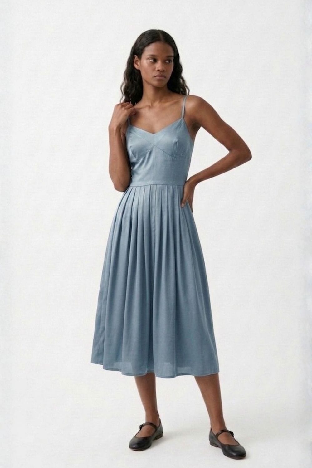 Doodlage Mary blue dress with elegant flowy fabric and stylish design, perfect for casual or semi-formal occasions