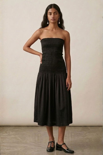 Cherry black dress by Doodlage, stylish women's dress featuring a sleek design and elegant fit, shown on a model.