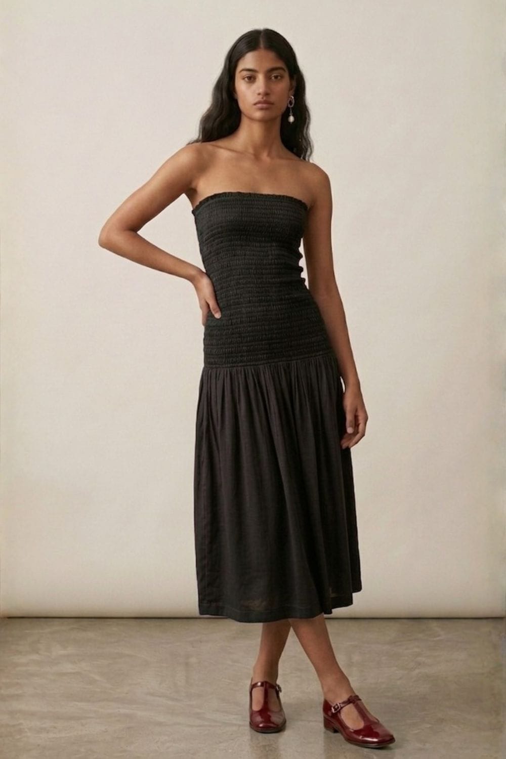 Cherry black dress by Doodlage, stylish women’s dress with a fitted silhouette and subtle cherry print detail.