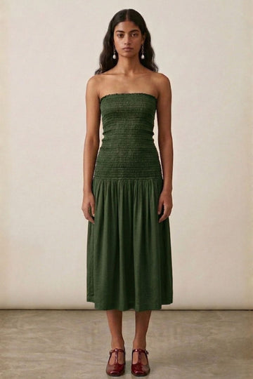Doodlage cherry green dress with floral pattern, sleeveless design, and fitted waist, perfect for casual or semi-formal occasions.