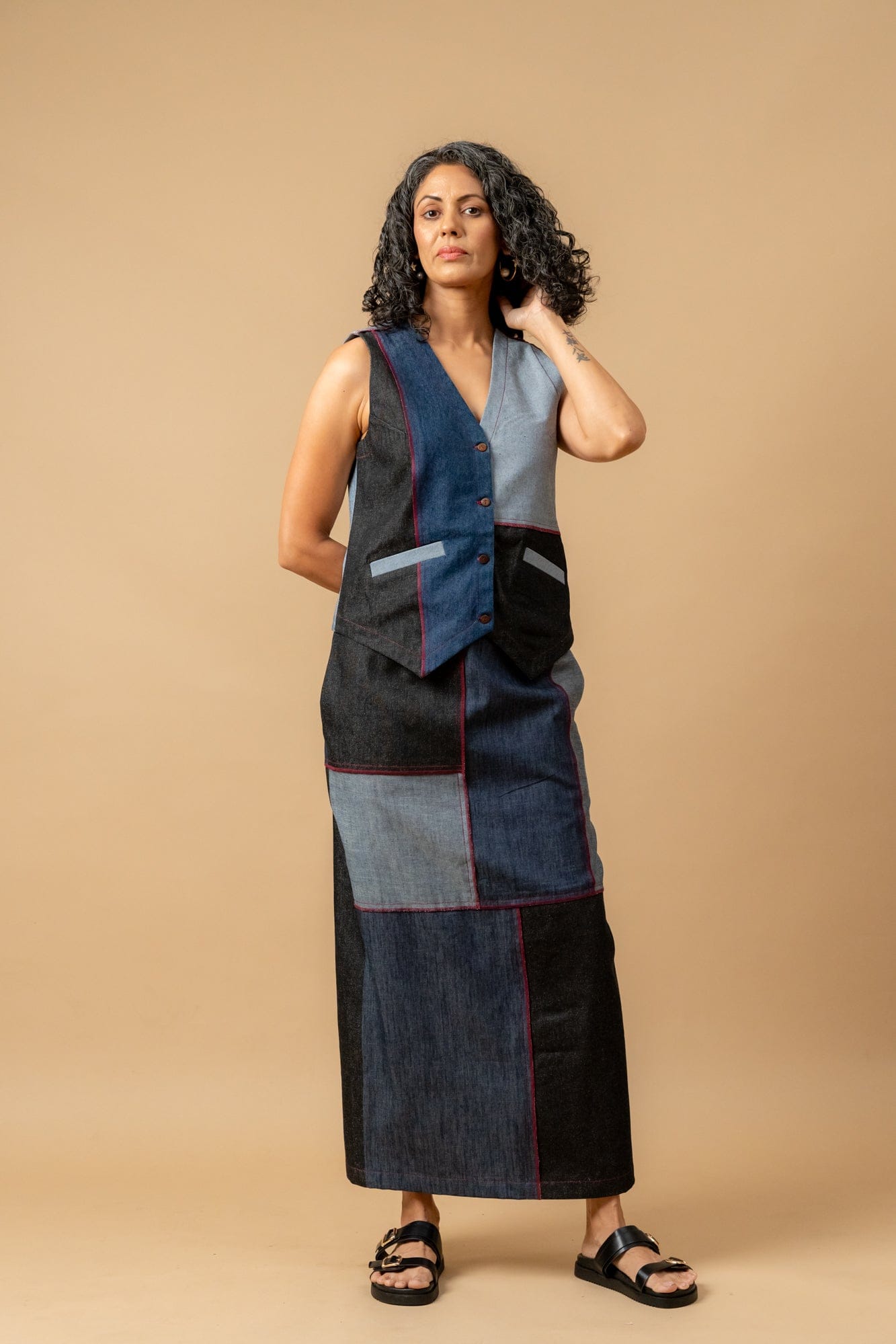 Doodlage Francis denim patch set featuring multiple fabric patches on denim fabric, arranged in a stylish set.