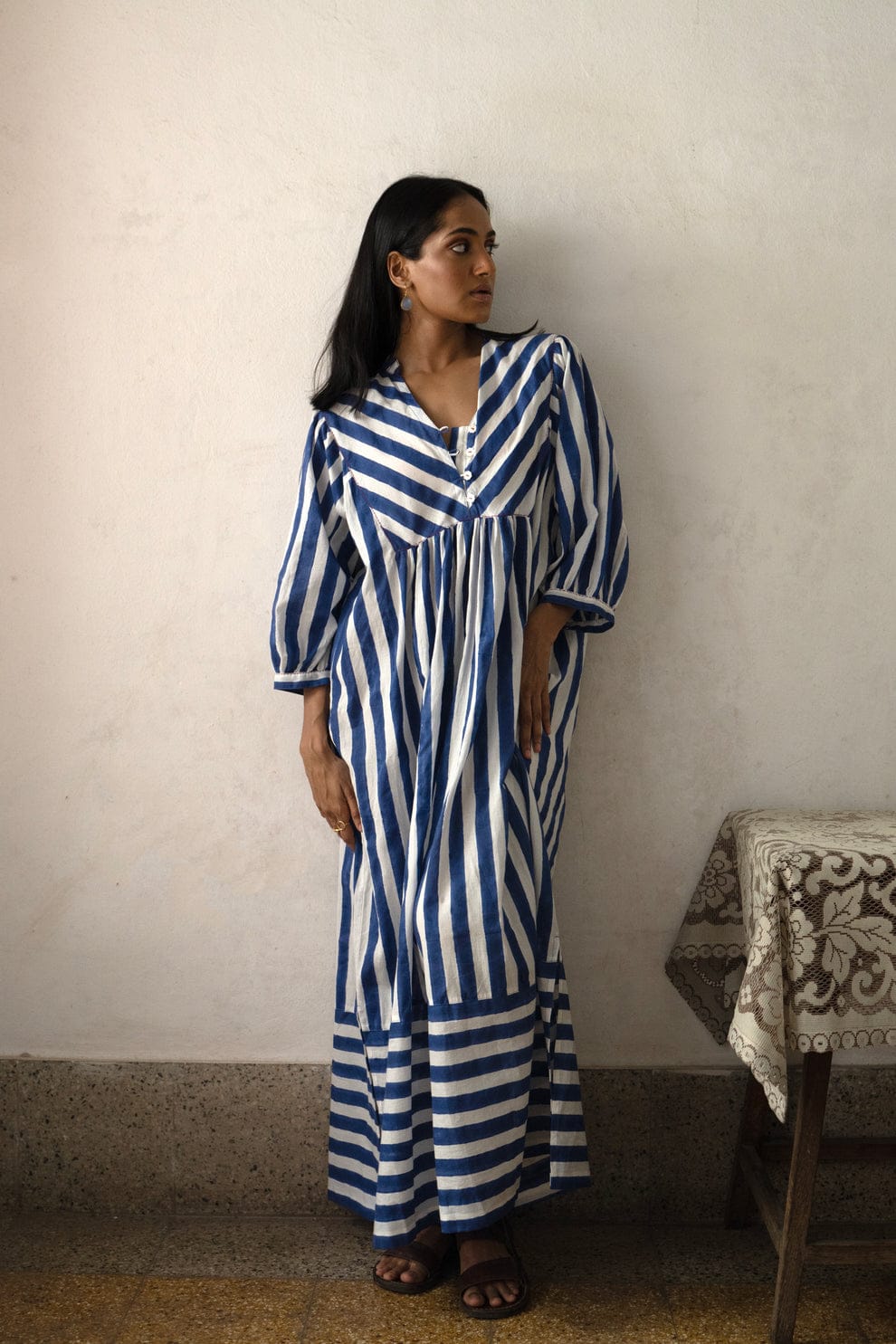Deeta Nidar tea dress featuring a flowy design, lightweight fabric, and floral pattern, perfect for casual or semi-formal wear.