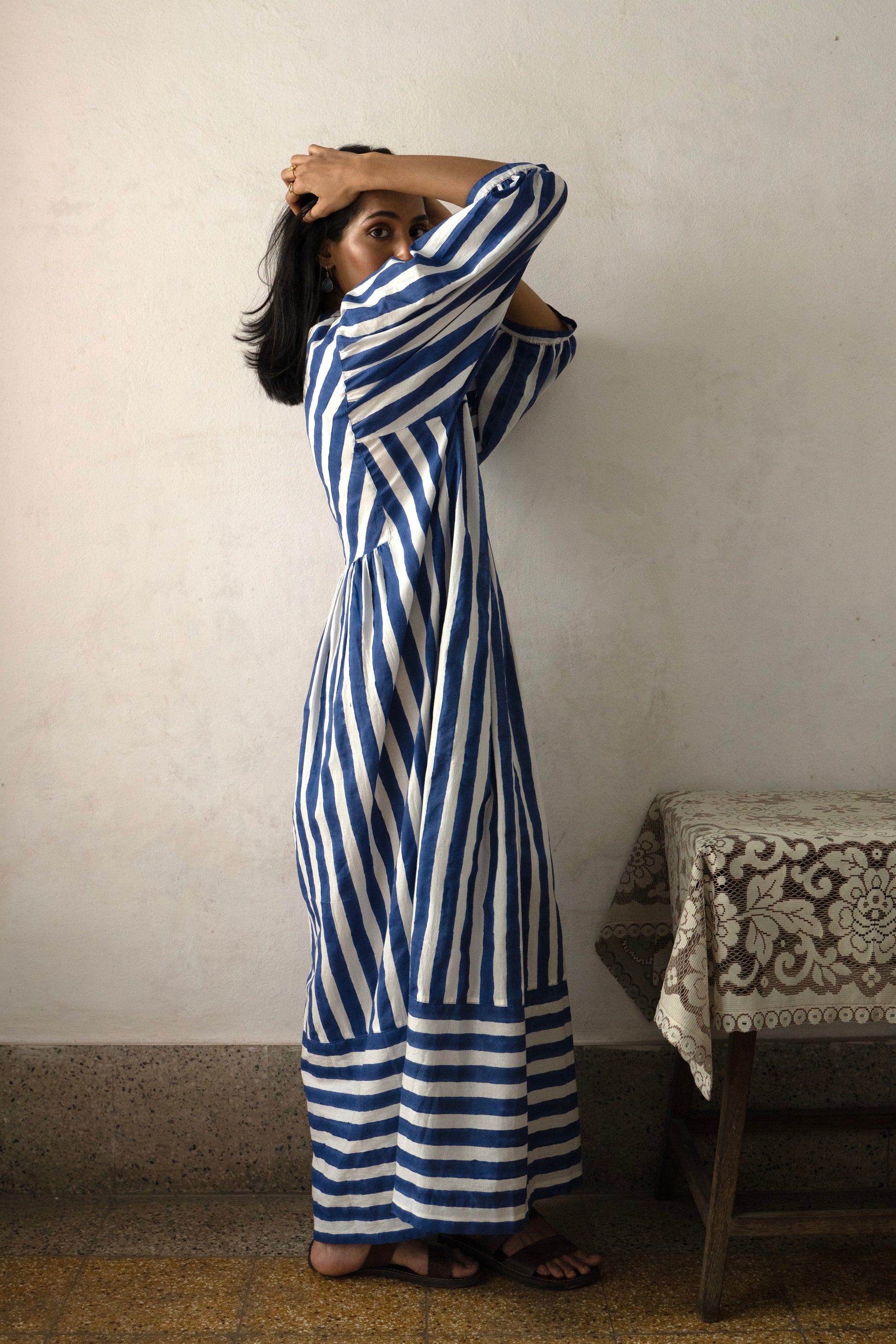 Deeta Nidar tea dress featuring a flowy, floral design with short sleeves and a relaxed fit, perfect for casual wear.