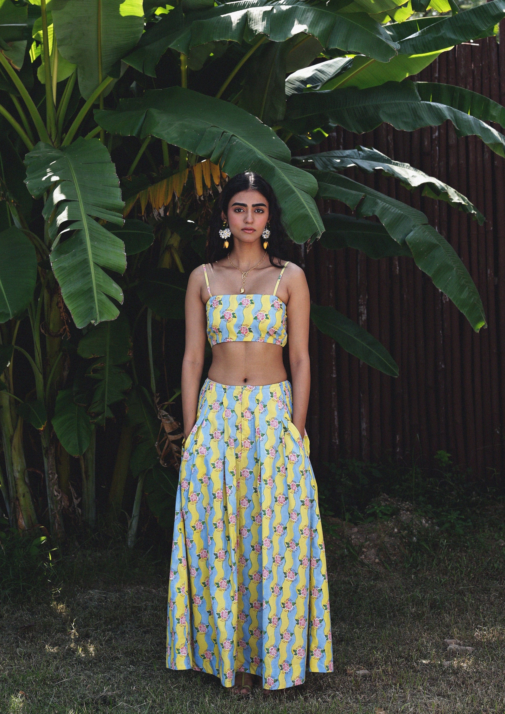 Light green Etah Skirt Ganga Lime by The Raw India, showcasing traditional woven fabric with intricate patterns.