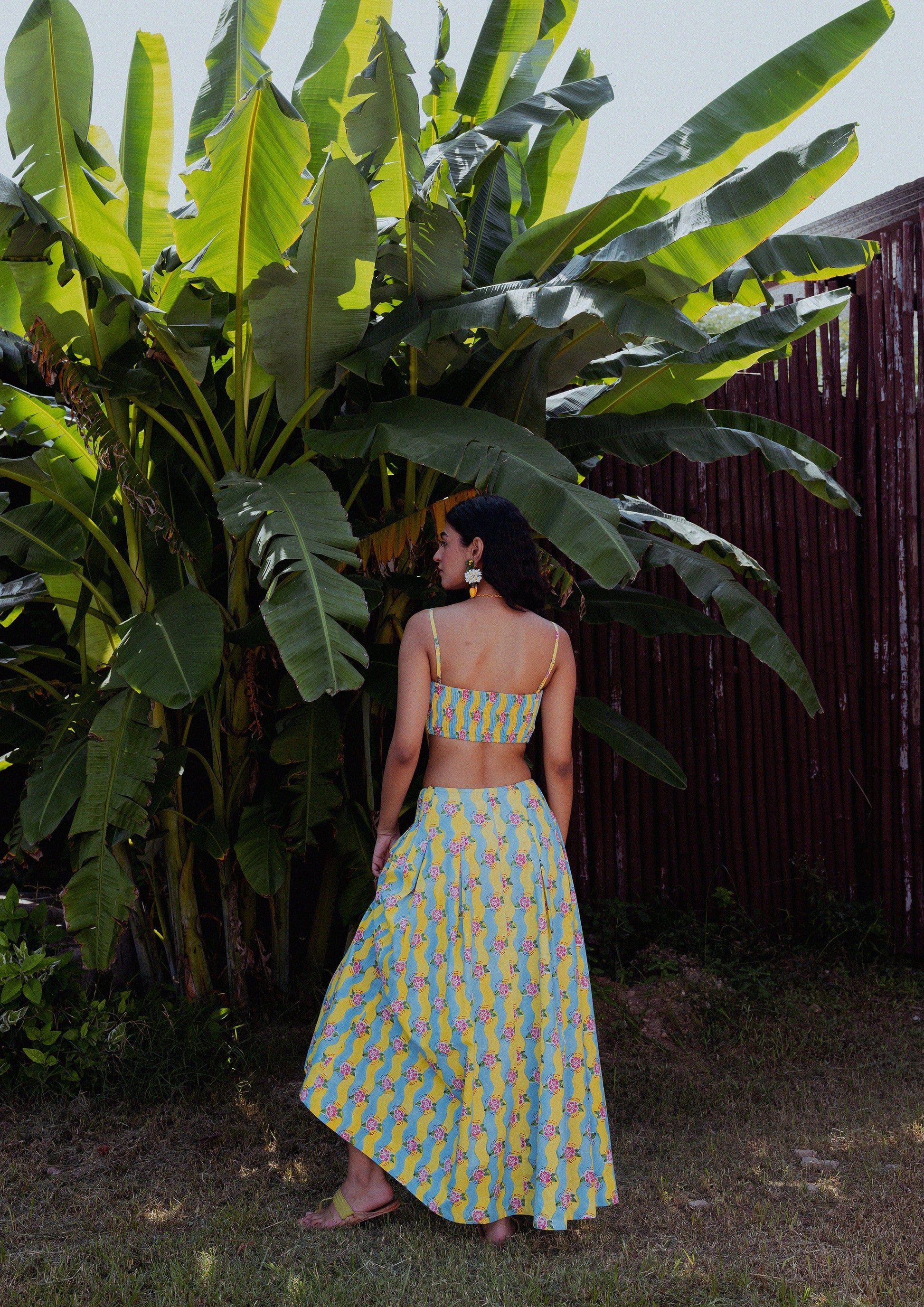 Lime green Etah Skirt Ganga by The Raw India, a stylish bohemian bottoms with intricate patterns and lightweight fabric.